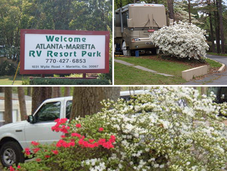 Entrance Signage, RV Site, Campground Flowers